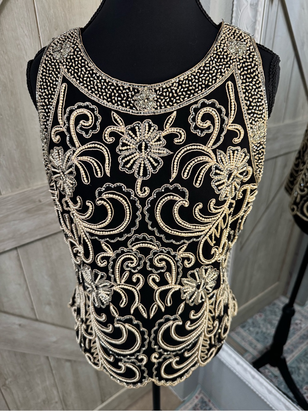 Vintage Heavily Beaded Floral Statement Top - Large - Picture 2 of 6